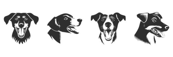 Dog Expressions Silhouette Set. Playful And Happy Canine Faces Isolated Illustration Collection vector