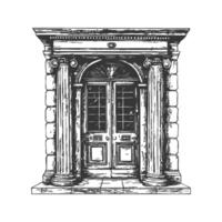 Classical Architectural Doorway With Columns Black And White Silhouette Illustration. Historical Elegance And Architectural Detail. Isolated Illustration vector