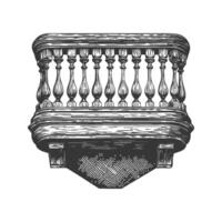 Balcony Railing Architectural Design Black And White Silhouette Illustration. Classic Architecture And Design Elements Isolated Illustration vector