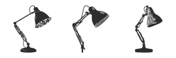 Adjustable Desk Lamps Silhouette Set. Modern Lighting Design And Functionality Isolated Illustration Collection vector
