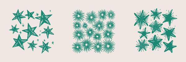 Abstract Star And Burst Patterns Silhouette Set. Creative Decorative Elements For Design Projects. Isolated Illustration Collection vector