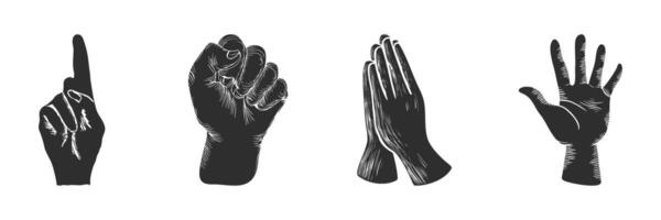 Hand Gestures Silhouette Set. Communication And Expression Through Hand Signs Isolated Illustration Collection vector