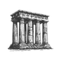 Ancient Greek Temple With Doric Columns Black And White Silhouette Illustration. Classical Architecture And Heritage. Isolated Illustration vector