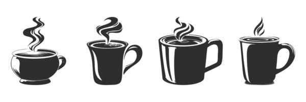 Silhouette Of Coffee Cups With Steam. Beverage Variety And Warmth Concept Isolated Illustration Collection vector