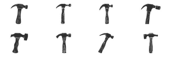 Hammer And Axe Silhouette Set. Vintage Hand Tool Illustrations For Carpentry And Construction. Isolated Illustration Collection vector