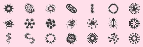 Virus And Bacteria Silhouette Set. Microorganism Diversity And Pathogen Shapes Isolated Illustration Collection vector