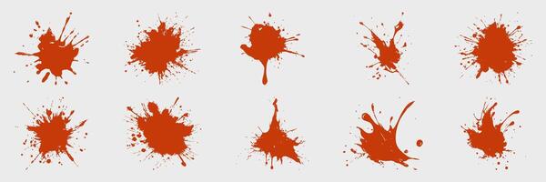 Red Paint Splatter Set. Creative Art Design Elements For Backgrounds And Textures. Isolated Illustration Collection vector