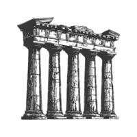 Ancient Greek Temple Ruins Black And White Silhouette Illustration. Symbol Of Classical Architecture And History. Isolated Illustration vector