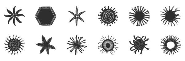 Abstract Star And Sunburst Silhouettes Set. Creative Geometric And Organic Shapes For Design Elements. Isolated Illustration Collection vector