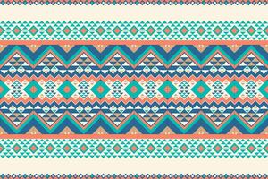 Seamless tribal geometric pattern in turquoise, coral, and navy on cream background. Featuring diamonds, zigzags, and triangular motifs. Perfect for light-toned home textiles and modern ethnic decor. vector