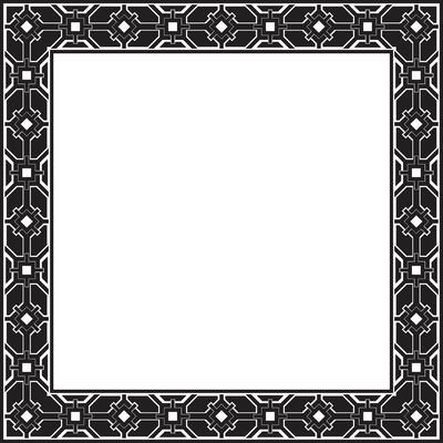 square european black monochrome ornament. Rectangular pattern, circle, ring of the Middle Ages. Revival border. Decorations of palaces and church