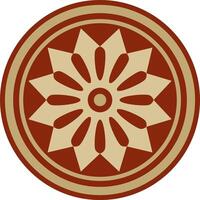 round Assyrian gold with red ornament. Circle, border, frame of Mesopatamia. vector