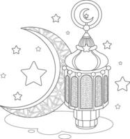 Ramadan lantern coloring page with moon and stars vector