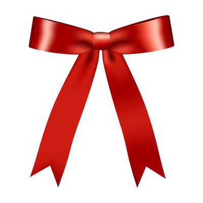 Decorative red ribbon bow element. Isolated mockup for Christmas, New year, Valentine's, Wedding, Birthday, Holiday or Event decoration.