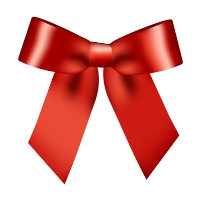 Decorative red ribbon bow element. Isolated mockup for Christmas, New year, Birthday, Valentine's, Wedding, Holiday or Event decoration.