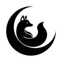 Silhouette of a fox nestled within a crescent moon, Crescent Moon and Fox Silhouette Logo vector