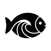 Stylish Black and White Fish Graphic with Ocean Wave Design, Bold Fish and Wave Black and White Art vector