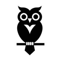 Stylish Black and White Owl Silhouette on Branch, Minimalist Owl on Branch Monochrome Design vector