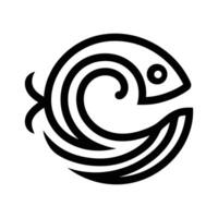 Stylish Black Line Art of a Fish Within a Circular Wave Design, Modern Fish Inside Wave Circle Artwork vector