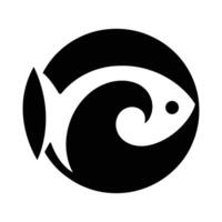 Simple Black and White Fish and Wave Logo, Clean Fish and Wave Monochrome Logo vector
