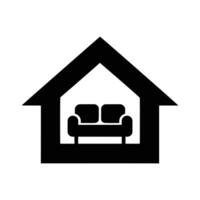 Simple Icon of a House with a Couch Inside Perfect for Home Decor or Interior Design, Minimalist Home Decor Logo with Couch vector