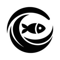 Simple Fish Icon Surrounded by Stylized Waves, Elegant Fish with Waves Design for Branding vector