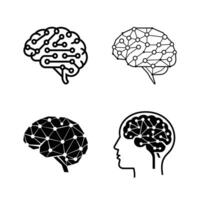 Four Conceptual Illustrations of the Human Brain Connected to Technology vector