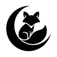 Silhouetted Fox in Crescent Moon Design, Fox and Moon Minimalist Logo Design vector