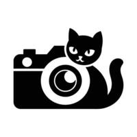 Cute Black Cat Posing with a Retro Camera vector