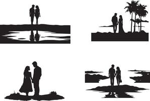 Honeymoon Couple Silhouette Set vector
