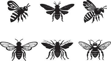 Various Silhouettes of Bees in Flight and Resting Positions vector