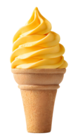 Delicious yellow soft serve ice cream in a cone ready to be enjoyed on a sunny day png