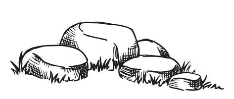 Architectural ink drawing. Top view of hand-drawn stone pavement with grass. vector