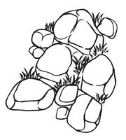 Top view of hand-drawn stone pavement with grass. Architectural ink drawing. vector