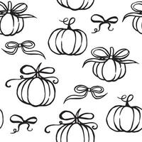 seamless pattern in sketch style for thanksgiving. pumpkins and bows vintage vector