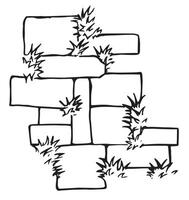 Top view of hand-drawn stone pavement with grass. Architectural ink drawing vector