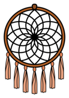 Boho-style dreamcatcher with soft tassels and a symmetrical web. Ideal for spiritual, bohemian, and decorative design themes. png