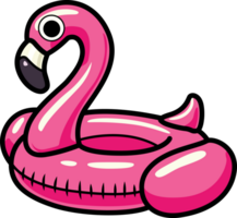 Cute pink flamingo pool float in a playful cartoon style. Perfect for summer, pool parties, travel designs, and fun sticker projects. png
