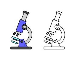 Microscope illustration in two color styles and outline. Relevant for science, medical, education or laboratory. Ideal for icons, infographics, posters or digital media. Editable strokes vector