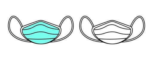 Medical masks in two styles, colored and outline. Relevant to health, hygiene, safety and pandemic. Editable outline vector