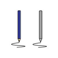 Illustration of a blue pencil drawing a curved line, colored and outline versions. Suitable for writing, creativity, education, design and note-taking themes. Editable strokes vector