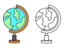 Globe illustration, one in flat style color and one outline version. Suitable for education, geography, travel, and school or academic content. Editable strokes vector