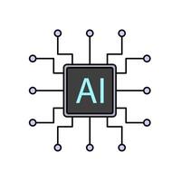 Illustration of an AI chip. Depicting artificial intelligence technology with a microchip design and connected circuits, symbolizing advanced computing and machine learning. vector