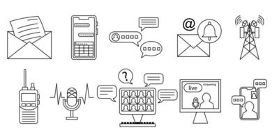 set representing modern communication with line style. email, messages, , streaming and online chat. editable strokes vector