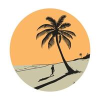 Palm tree casting long shadow silhouette scene vector