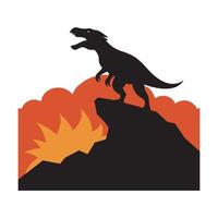 Silhouette of a roaring t rex standing on a rocky mountain vector