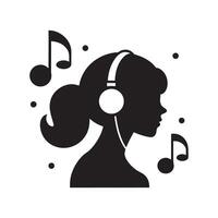 Silhouette of a woman with headphones and music sign vector