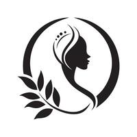 Luxury spa logo with calm woman silhouette and leaf vector