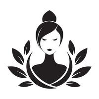Luxury spa logo design with calm woman silhouette and leaf vector