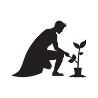 Tree planter hero silhouette eco friendly concept vector